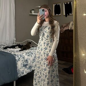 Floral Blue and White Maxi Dress